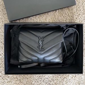 YSL all black toy Lou Lou crossbody leather bag worn 2x